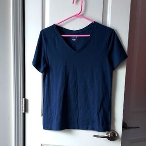 Time & Tru Navy Blue V-Neck Women's Top Small